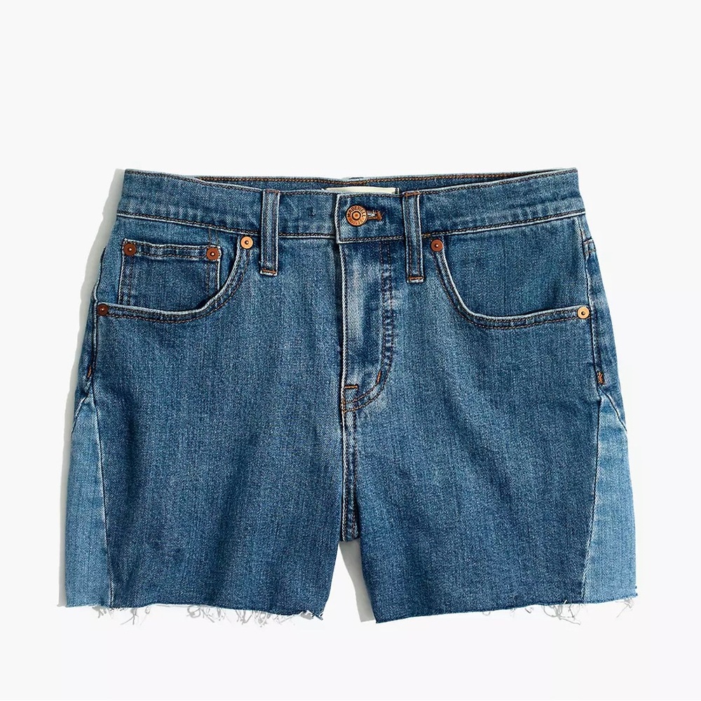 Madewell High Rise Denim Jean Shorts: Pieced Edition J0530 Patchwork Raw Hem 25 - Picture 6 of 16
